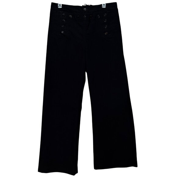 Omega Apparel Black Navy Sailor Button-Front Lace Back Wool Blend Pants Size 34R - Picture 1 of 8